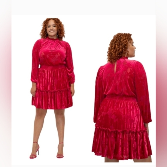 ELOQUII Elements Red Burnout Floral Velvet Dress Size  22/24 party event date - Picture 1 of 12